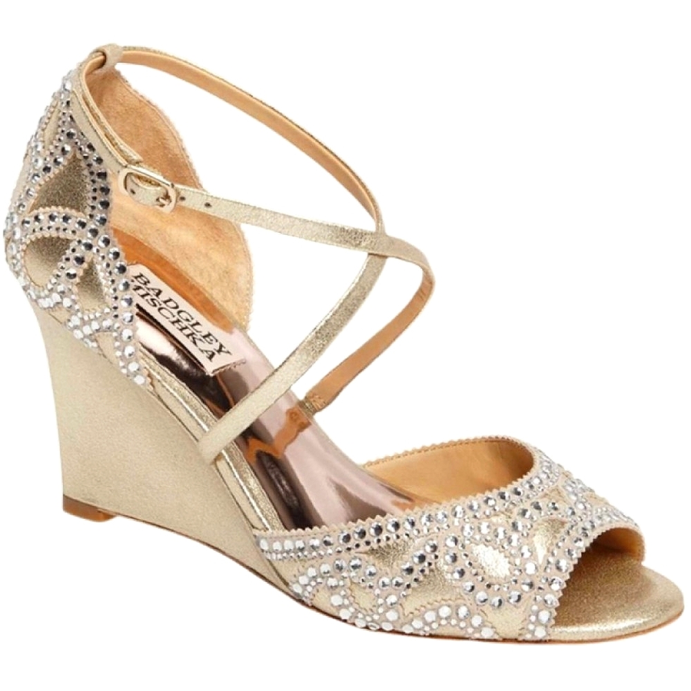 Badgley Mischka Gold Wedges with Rhinestones